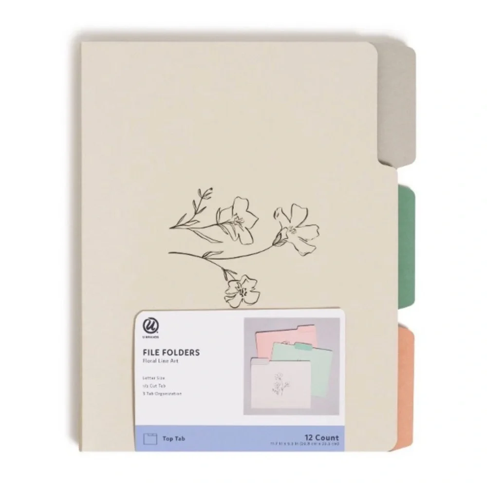 U Brand Floral Design File Folders 12 Count